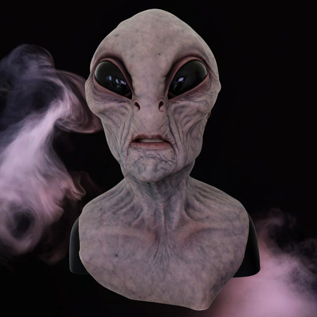 Alien Area-51 Realistic Mask — Halloween Horror Costume
