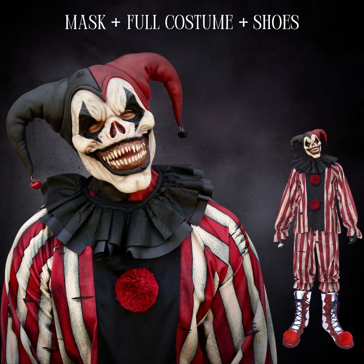 Jester Evil Clown Mask — Dark Carnival Horror Costume